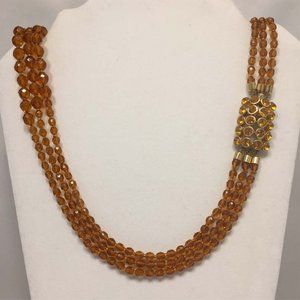 Three Strands Orange Crystal Necklace